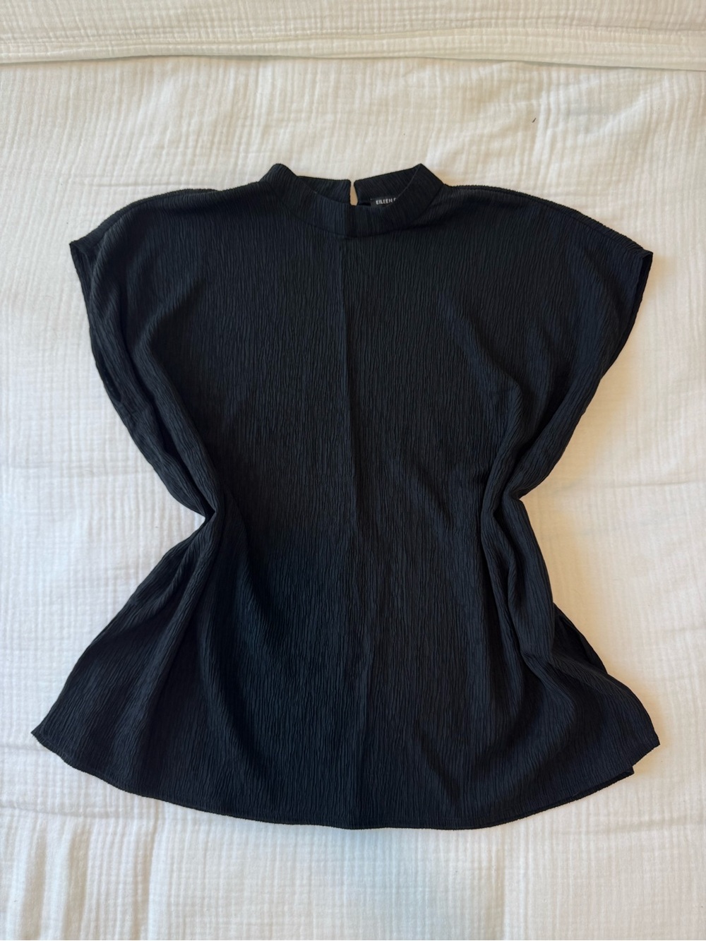 Eileen Fisher Black Textured Cap-Sleeve Blouse S